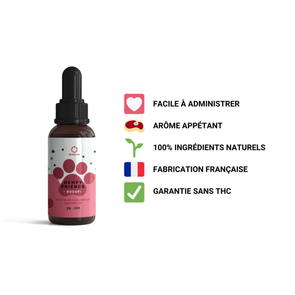 Huile CBD animaux 3% boeuf | NOVALOA