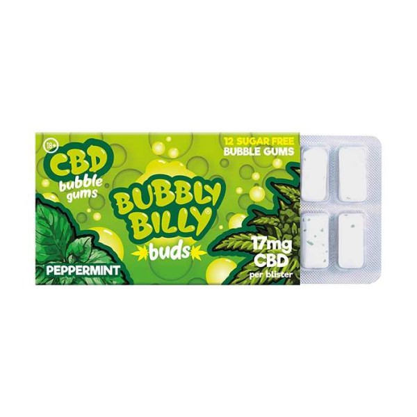 Chewing-gum CBD menthe poivrée | BUBBLY BILLY (Carton d'affichage (24 blisters))