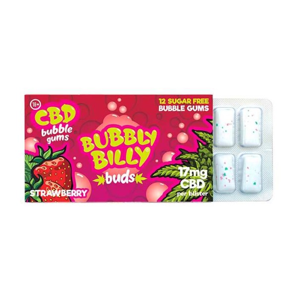 Chewing-gum CBD fraise | BUBBLY BILLY (Carton d'affichage (24 blisters))